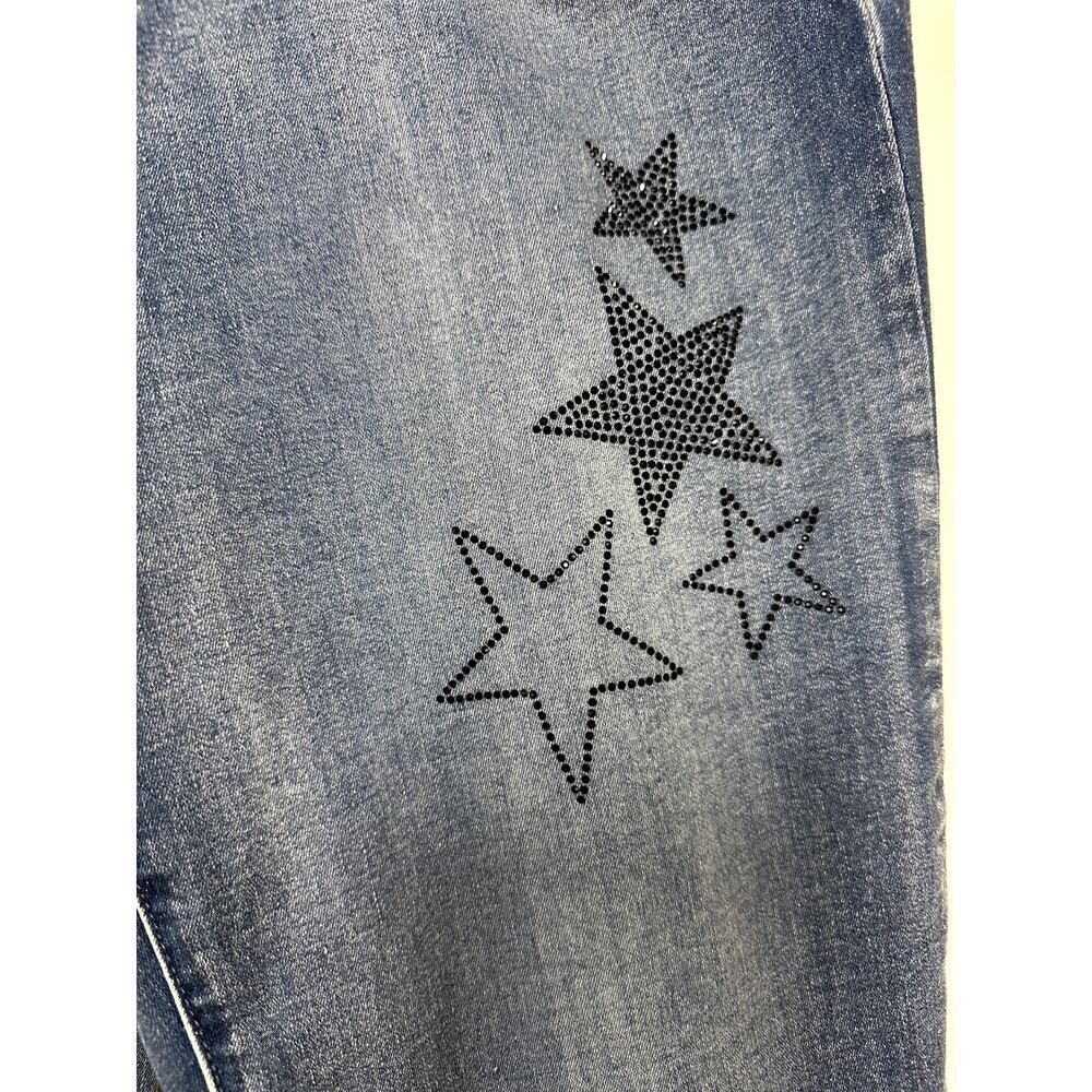 VIA RITINA Women's Denim Rhinestone Star Skinny Jeans Blue Size 10 - Picture 7 of 14